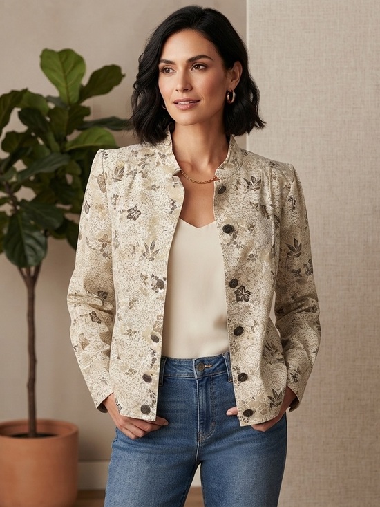 Christopher & Banks Jackets & Blazers - Christopher & Banks Floral Button-Up Jacket Metallic Silver
